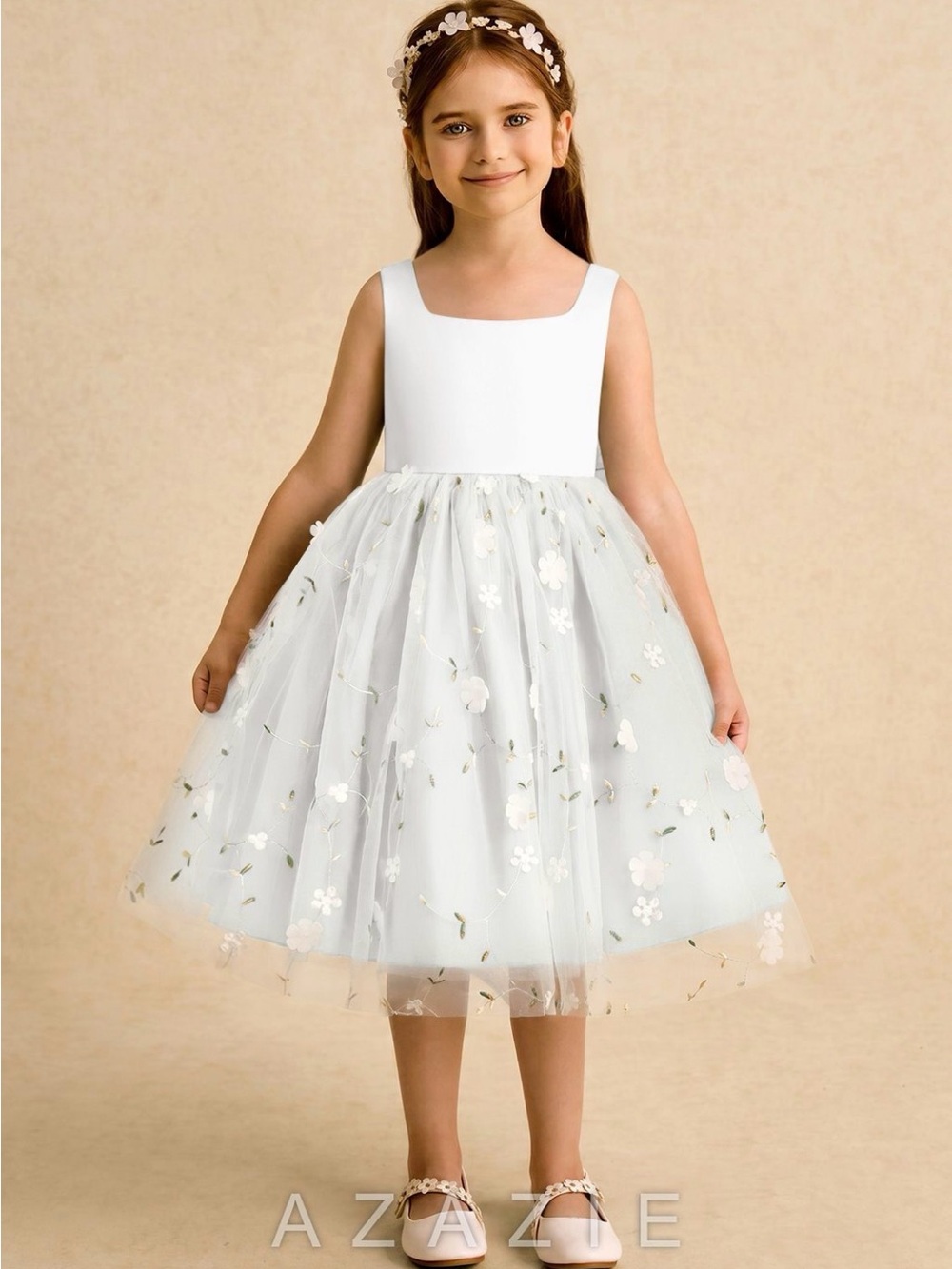 Azazie Bean Flower Girl Dress in White - Size 2T